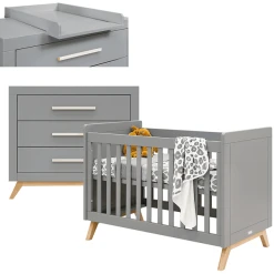 Bopita Babyzimmer Fenna 2-teilig 60 X 120 Cm Grau / Natur Mit Wickelaufsatz